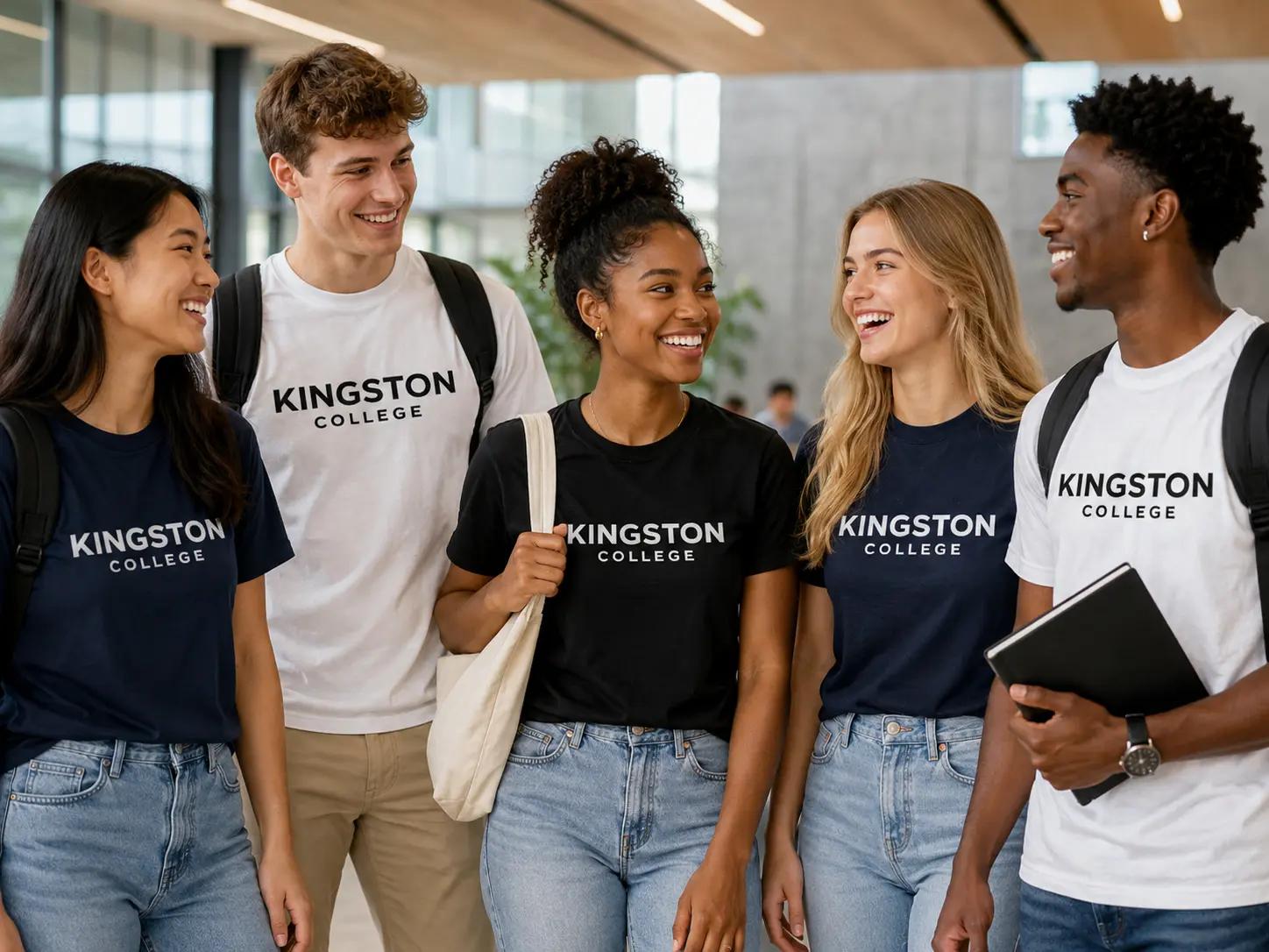 Group of Kingston Global Academy students walking together on campus