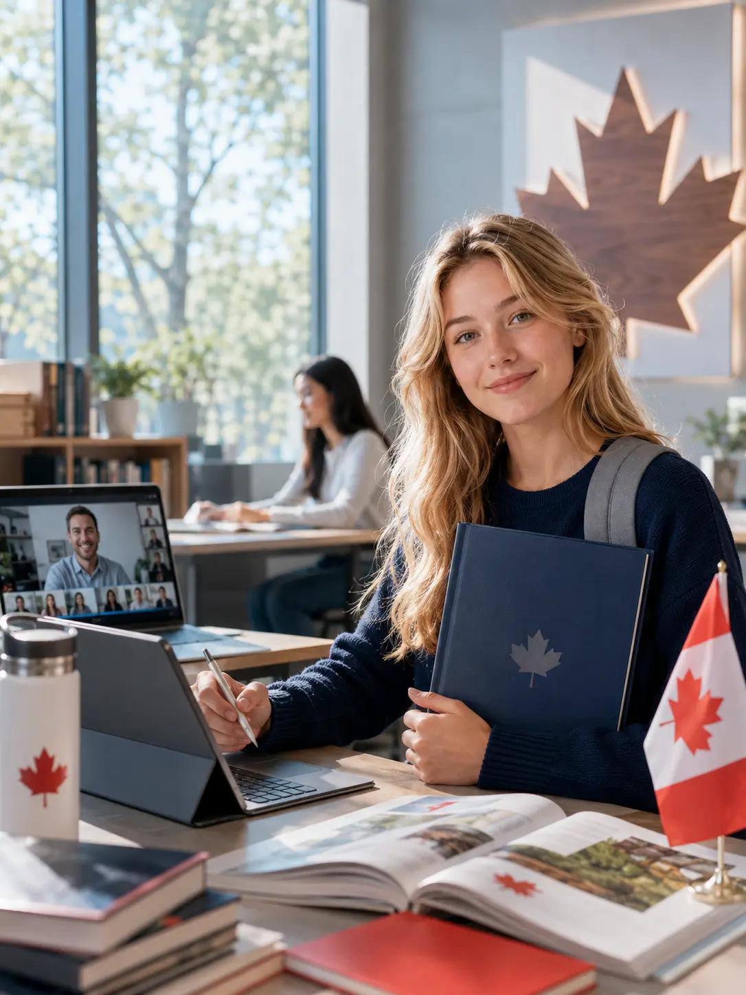 Aisha Kyryk, Kingston Global Academy OSSD graduate, studying with course materials